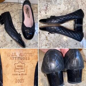 Paul Mayer $235 TITOU Cap Toe Block Heel Quilted Black Comfort Spectator 8.5